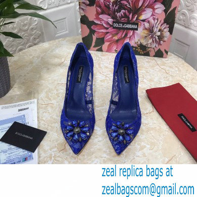 Dolce  &  Gabbana Heel 10.5cm Taormina Lace Pumps Blue with Crystals 2021